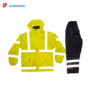 L&#39;imperméable pliable de travail de pluie de qualité supérieure adulte imperméable de veste de taille de cordon de travail avec des bandes réfléchissantes